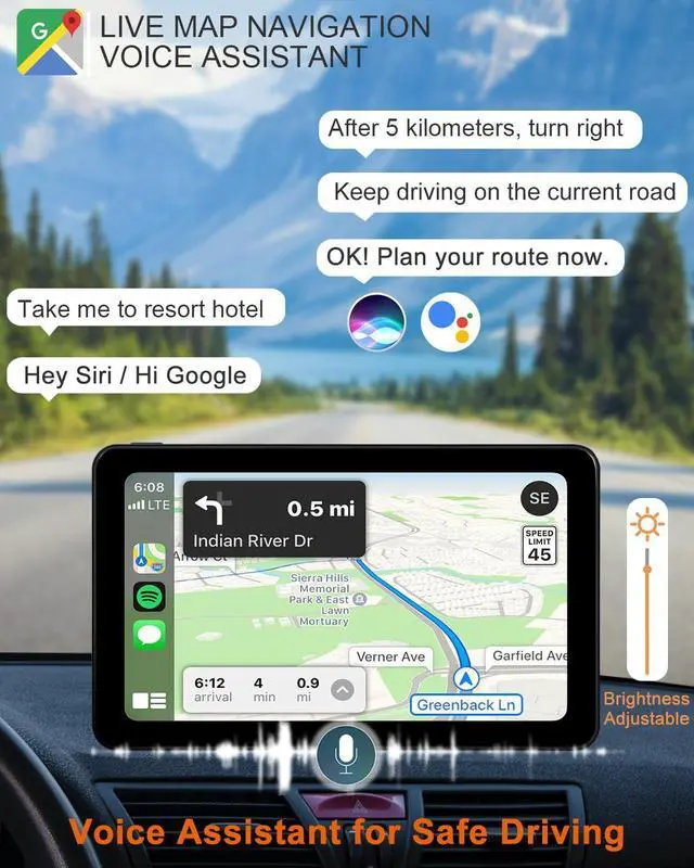 Alt view image 3 of 7 - Wireless CarPlay Android Auto Car Screen, 7 Inch HD Bluetooth AirPlay Touch Screen Protable Car Stereo Naivgation Music Video Player Mirrorring, Siri, AUX, Voice Assistant