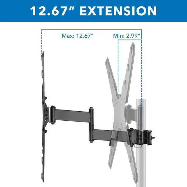 Alt view image 3 of 7 - TV Pole Mount, Full Motion Universal TV Bracket, VESA 75x75 to 400x400, Fits TVs and Monitors 32" - 55", Clamp Fits Poles from 1.1" to 1.96", Extendable Arm, for POS, Trade Shows, Gazebo