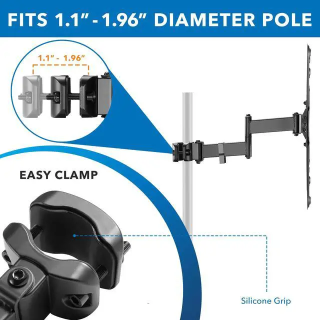 Alt view image 2 of 7 - TV Pole Mount, Full Motion Universal TV Bracket, VESA 75x75 to 400x400, Fits TVs and Monitors 32" - 55", Clamp Fits Poles from 1.1" to 1.96", Extendable Arm, for POS, Trade Shows, Gazebo