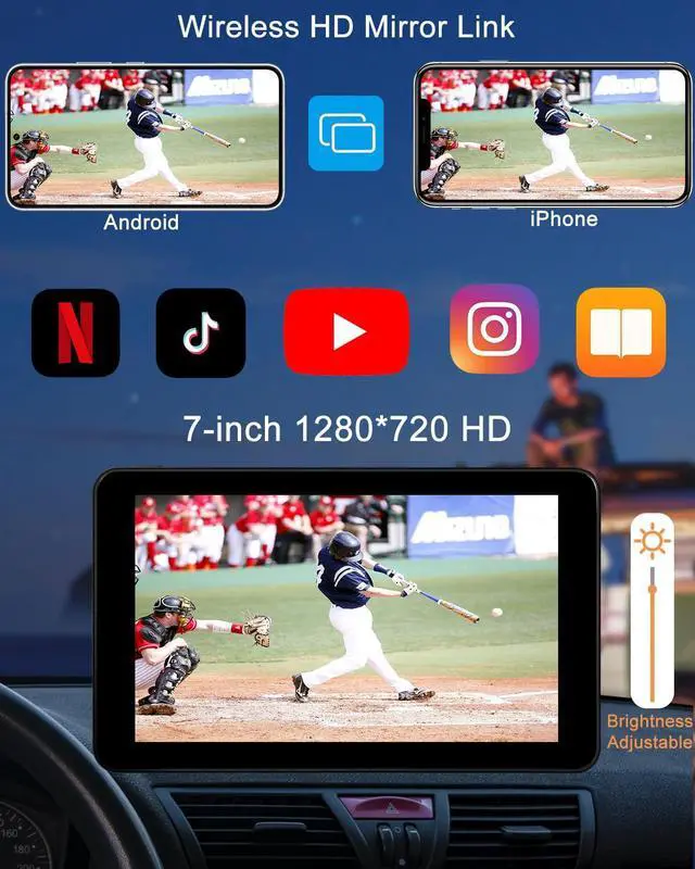 Alt view image 4 of 7 - Wireless CarPlay Android Auto Car Screen, 7 Inch HD Bluetooth AirPlay Touch Screen Protable Car Stereo Naivgation Music Video Player Mirrorring, Siri, AUX, Voice Assistant