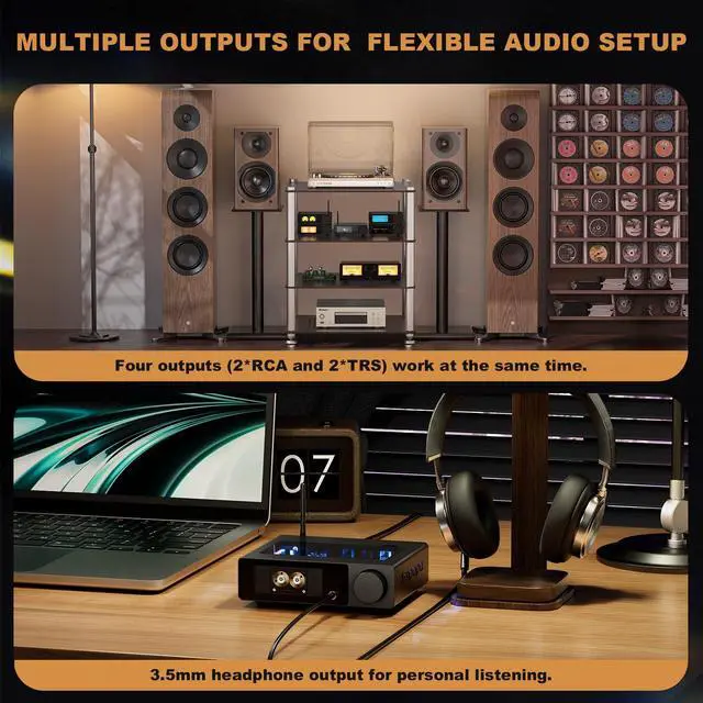 Alt view image 7 of 7 - Q1 Digital to Analog Converter: HiFi USB DAC Adapter 768kHz/32bit DSD512, APTX-HD Bluetooth 5.2 Headphone Amp with ESS9039+AK4493 for Home Stereo Amplifiers & Desktop Listening