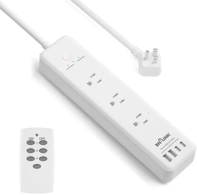 Main image of Remote Control Power Strip with 3 Independent Outlets, 4 USBs | 20W USB-C, 3.9Ft Extension Cord, 15A/1875W Overload, Protection for Home Office
