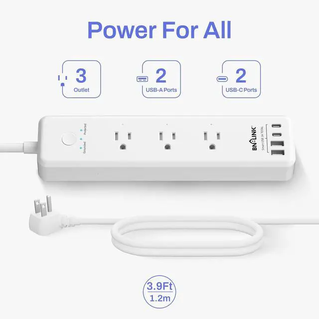 Alt view image 3 of 7 - Remote Control Power Strip with 3 Independent Outlets, 4 USBs | 20W USB-C, 3.9Ft Extension Cord, 15A/1875W Overload, Protection for Home Office