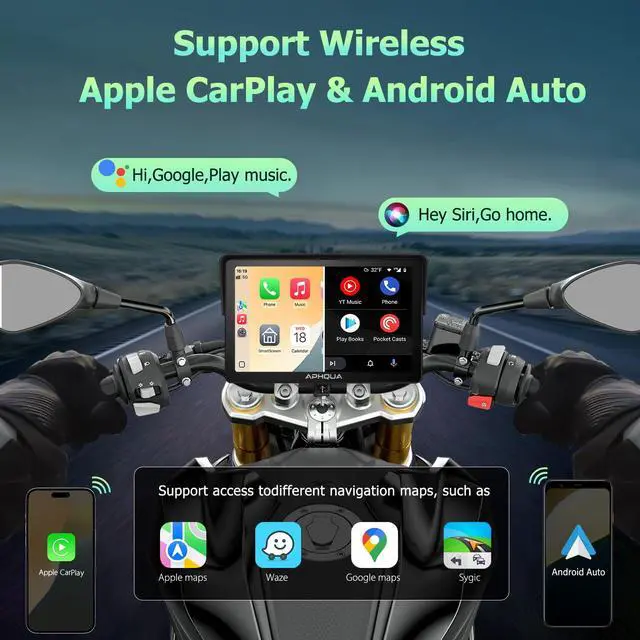 Alt view image 3 of 7 - Motorcycle CarPlay 7 Inch GPS Navigation System with Apple CarPlay | Motorcycle Accessories for Android Auto Portable Screen with Dual Bluetooth, IP67 Waterproof, Siri & Google Assistant