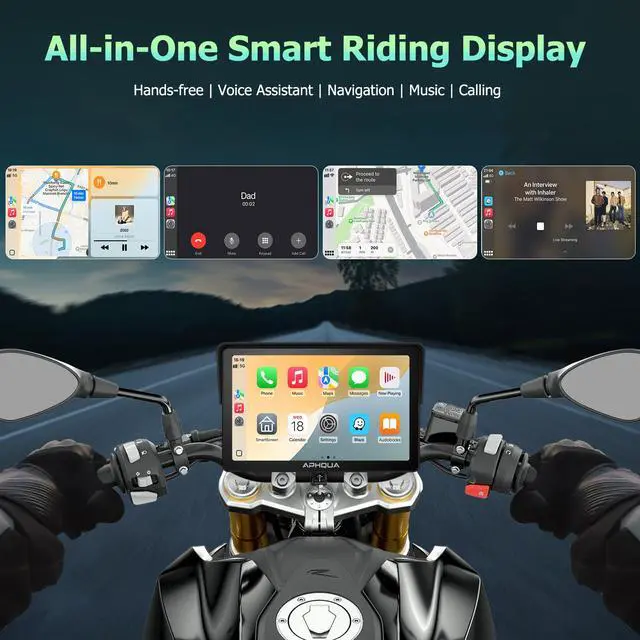 Alt view image 4 of 7 - Motorcycle CarPlay 7 Inch GPS Navigation System with Apple CarPlay | Motorcycle Accessories for Android Auto Portable Screen with Dual Bluetooth, IP67 Waterproof, Siri & Google Assistant