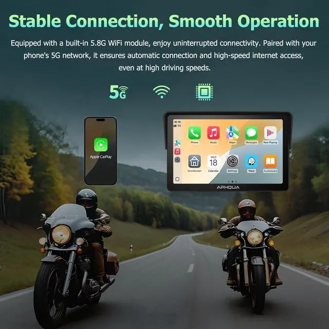 Alt view image 5 of 7 - Motorcycle CarPlay 7 Inch GPS Navigation System with Apple CarPlay | Motorcycle Accessories for Android Auto Portable Screen with Dual Bluetooth, IP67 Waterproof, Siri & Google Assistant