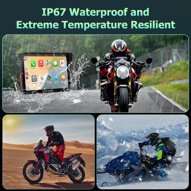 Alt view image 6 of 7 - Motorcycle CarPlay 7 Inch GPS Navigation System with Apple CarPlay | Motorcycle Accessories for Android Auto Portable Screen with Dual Bluetooth, IP67 Waterproof, Siri & Google Assistant