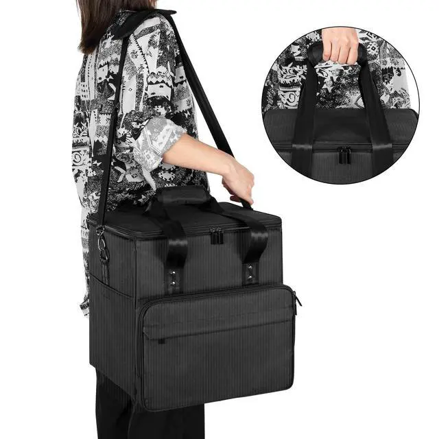 Alt view image 5 of 7 - Vinyl Record Carrying Bag Albums Storage Case with Dividers,Black | Holds up to 60 LP Records, Portable Vinyl Holder for Travel & Collection