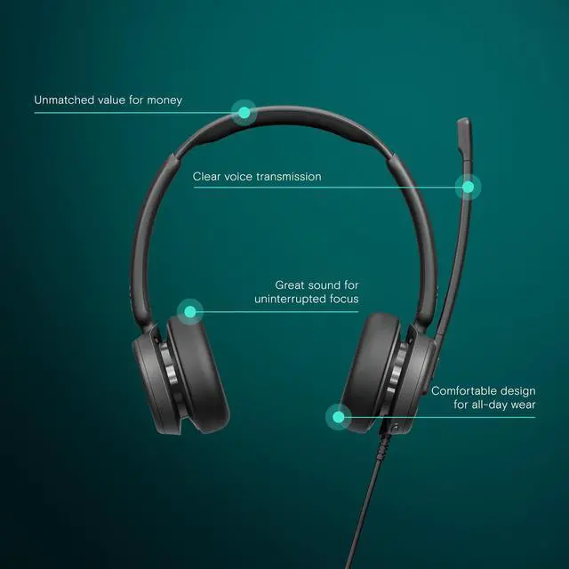 Alt view image 2 of 7 - Impact 460T Binaural On-Ear USB C and USB A Wired Headset with Dual Noise-Canceling Mics, Microsoft Teams Certified, Plug-and-Play, Ideal for Office, Remote Work, Zoom & Business Calls