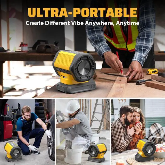 Alt view image 5 of 7 - Bluetooth Speaker Fit for DeWALT 20v Max Battery | USB-A/C Charging For Jobsite Camping Party(Battery not included)