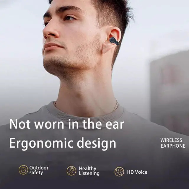 Alt view image 2 of 7 - Wireless Earbuds Open Ear Clip Headphones Air Conduction Earbuds LED Power Display Earphones Sport Bluetooth 5.3 Headphones (Black)