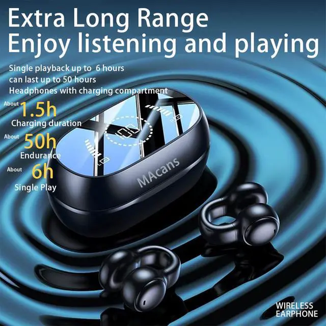 Alt view image 5 of 7 - Wireless Earbuds Open Ear Clip Headphones Air Conduction Earbuds LED Power Display Earphones Sport Bluetooth 5.3 Headphones (Black)