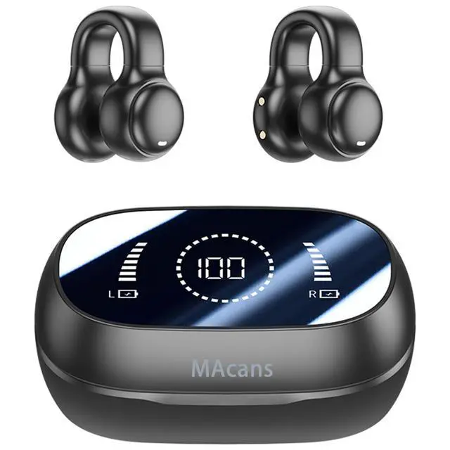 Alt view image 7 of 7 - Wireless Earbuds Open Ear Clip Headphones Air Conduction Earbuds LED Power Display Earphones Sport Bluetooth 5.3 Headphones (Black)