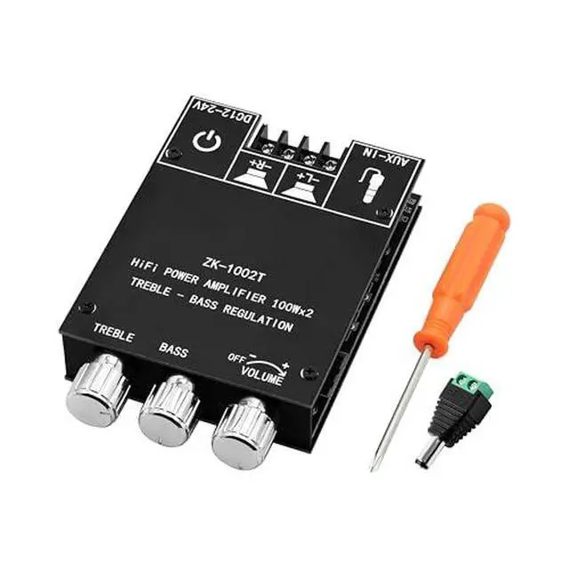 Alt view image 2 of 7 - ZK-1002T 100W+100W Bluetooth Amplifier Board with Treble and Bass Control, 2.0 Channel Stereo Audio Mini Power Amplifier Board, TPA3116D2 Chip DC 9-24V, BT and AUX Inputs for DIY Wireless Speakers