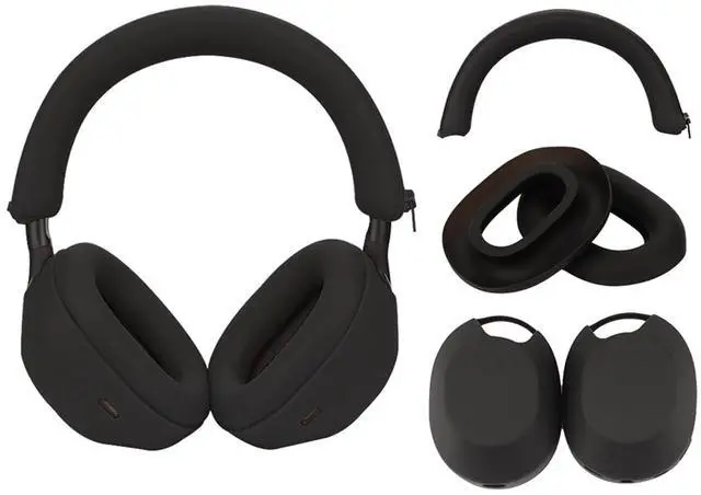 Main image of XM5 Sweat Covers Accessories for Sony WH-1000XM5 - Black | Soft Silicone Case, 3-in-1 Headphone Covers with Ear Cover & Headband Cover & Shell Protector, Sweatproof & Washable