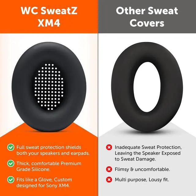 Alt view image 3 of 7 - SweatZ XM4 - Patented Protective Earpad Sweat Covers for Sony WH1000XM4 by | Silicone Ear Covers for Sony WH-1000XM4 Headphones | Sweatproof & Easily Washable | Black
