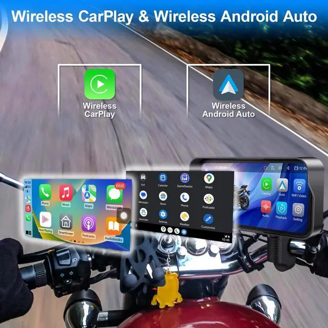 Alt view image 2 of 7 - 6.25" Motorcycle Carplay with GPS Navigation System, IPS Waterproof Touchscreen, Inculed SD-128GB, TPMS, HD Touch Screen Auto and Dual 1080P Camera/Dash Cam, Support iOS/Android, BT, Siri