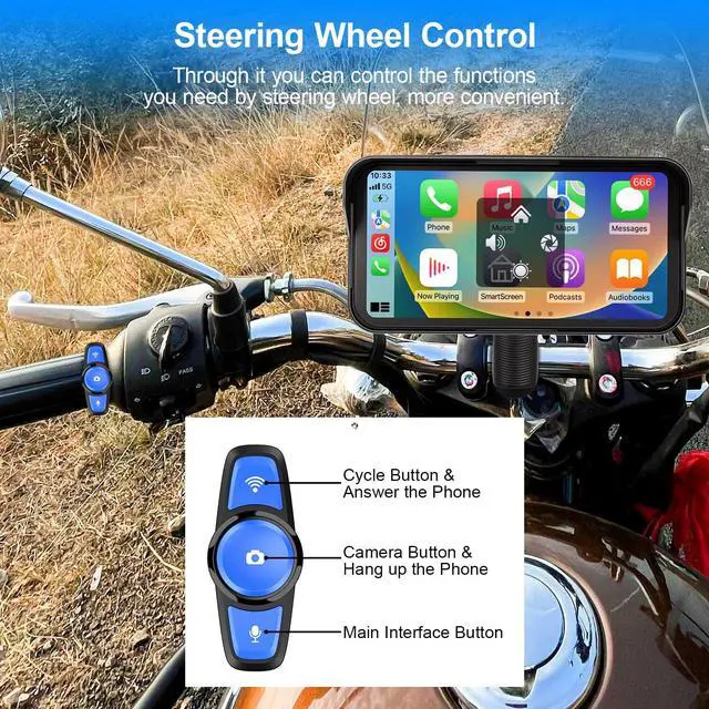 Alt view image 6 of 7 - 6.25" Motorcycle Carplay with GPS Navigation System, IPS Waterproof Touchscreen, Inculed SD-128GB, TPMS, HD Touch Screen Auto and Dual 1080P Camera/Dash Cam, Support iOS/Android, BT, Siri