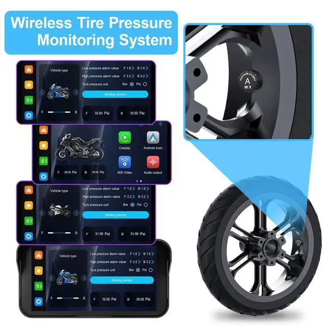 Alt view image 4 of 7 - 6.25" Motorcycle Carplay with GPS Navigation System, IPS Waterproof Touchscreen, Inculed SD-128GB, TPMS, HD Touch Screen Auto and Dual 1080P Camera/Dash Cam, Support iOS/Android, BT, Siri