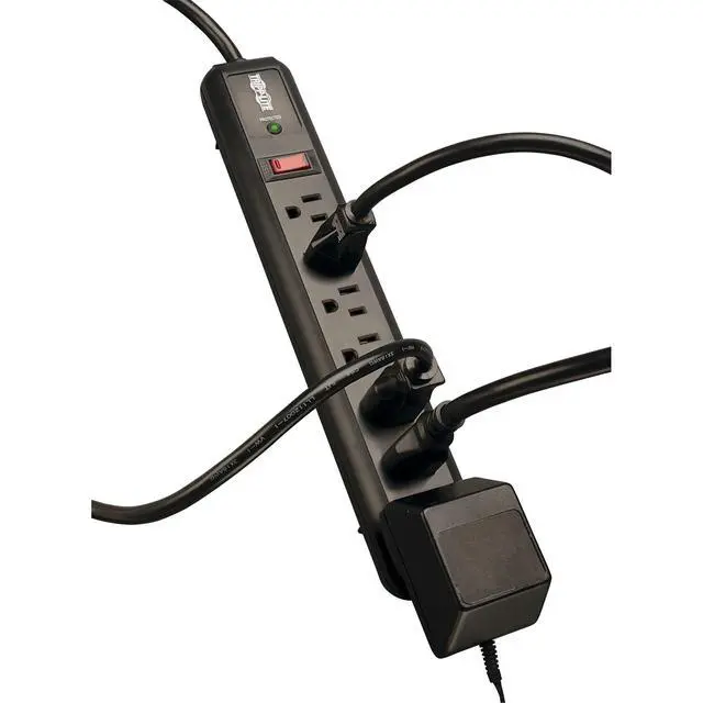 Alt view image 2 of 7 - 7 Outlet (6 Right Angle + 1 Transformer Outlet) Surge Protector Power Strip, 4ft Cord, Black, & $25K INSURANCE (TLP74RB)