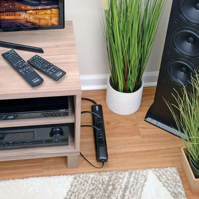 Alt view image 3 of 7 - 7 Outlet (6 Right Angle + 1 Transformer Outlet) Surge Protector Power Strip, 4ft Cord, Black, & $25K INSURANCE (TLP74RB)