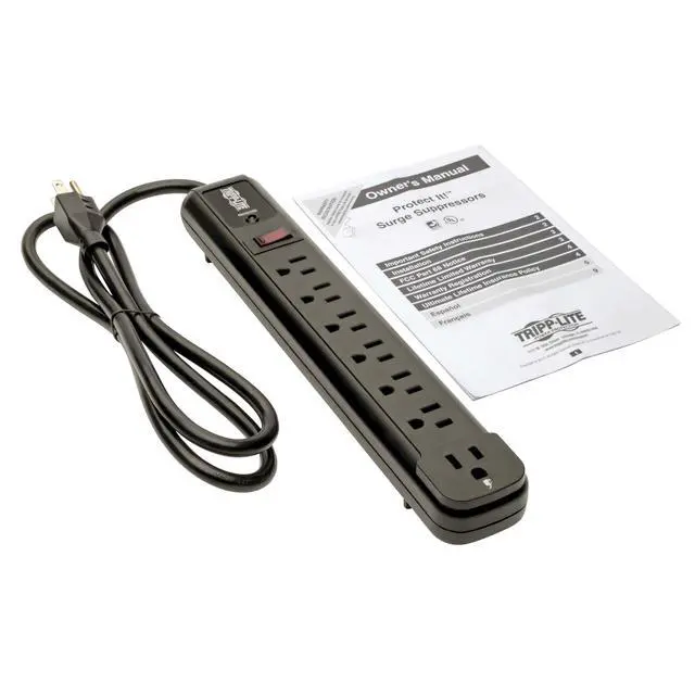 Alt view image 4 of 7 - 7 Outlet (6 Right Angle + 1 Transformer Outlet) Surge Protector Power Strip, 4ft Cord, Black, & $25K INSURANCE (TLP74RB)