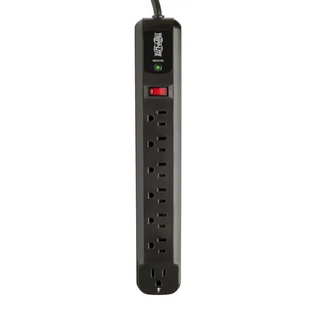 Alt view image 6 of 7 - 7 Outlet (6 Right Angle + 1 Transformer Outlet) Surge Protector Power Strip, 4ft Cord, Black, & $25K INSURANCE (TLP74RB)