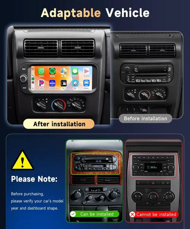 Alt view image 3 of 7 - 5Ghz WiFi Car Radio for Dodge RAM 2002-2006, for Jeep Wrangler 2003-2006,Jeep Grand Cherokee 1999-2004,Android 15 Car Stereo,6.86nch IPS Touchscreen,Carplay/Android Auto,Bluetooth GPS Camera