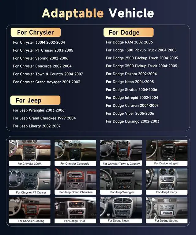 Alt view image 2 of 7 - 5Ghz WiFi Car Radio for Dodge RAM 2002-2006, for Jeep Wrangler 2003-2006,Jeep Grand Cherokee 1999-2004,Android 15 Car Stereo,6.86nch IPS Touchscreen,Carplay/Android Auto,Bluetooth GPS Camera