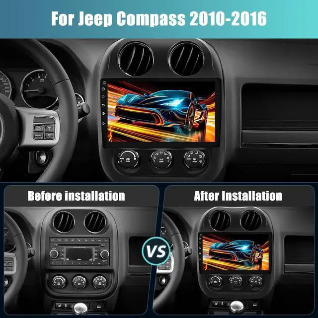 Alt view image 2 of 7 - Car Radio for Jeep Compass Patriot 2010-2016 10.1 inch Touch Screen 64G ROM | Android 13 2G RAM 64G ROM Carplay/Android Auto/Mirror Link/SWC/Bluetooth/WiFi AHD Backup Camera