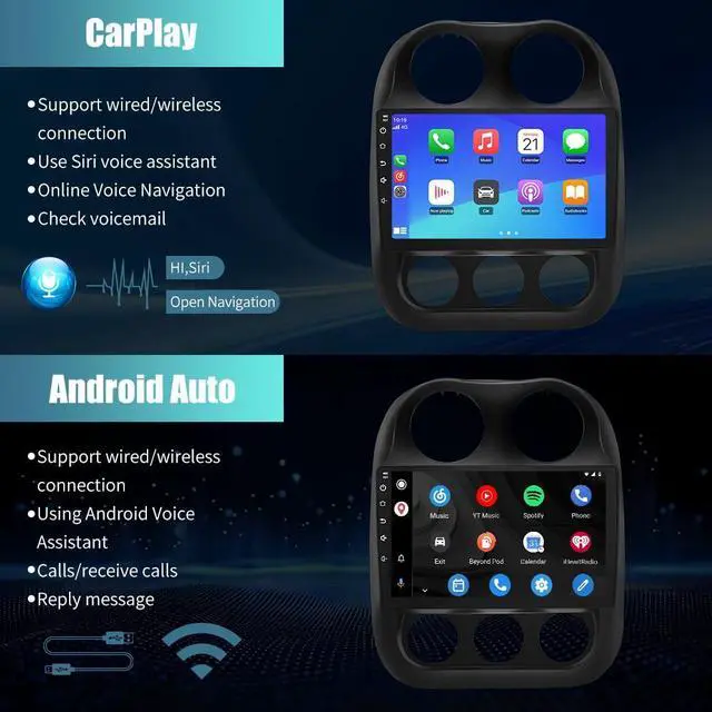 Alt view image 3 of 7 - Car Radio for Jeep Compass Patriot 2010-2016 10.1 inch Touch Screen 64G ROM | Android 13 2G RAM 64G ROM Carplay/Android Auto/Mirror Link/SWC/Bluetooth/WiFi AHD Backup Camera