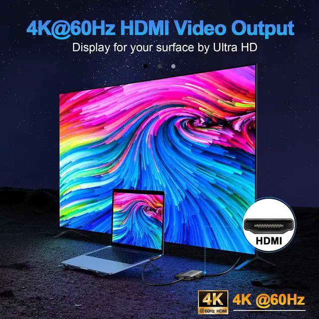 Alt view image 3 of 7 - New Surface Docking Station 11-in-1 Surface Dock 2 4K@60HZ HDMI USB C Travel Dock for Surface Pro 12/11/10/9/8/X/7/6/5/4, Laptop 6/5/4/3/2/1,Laptop Go 3/2/1,Book