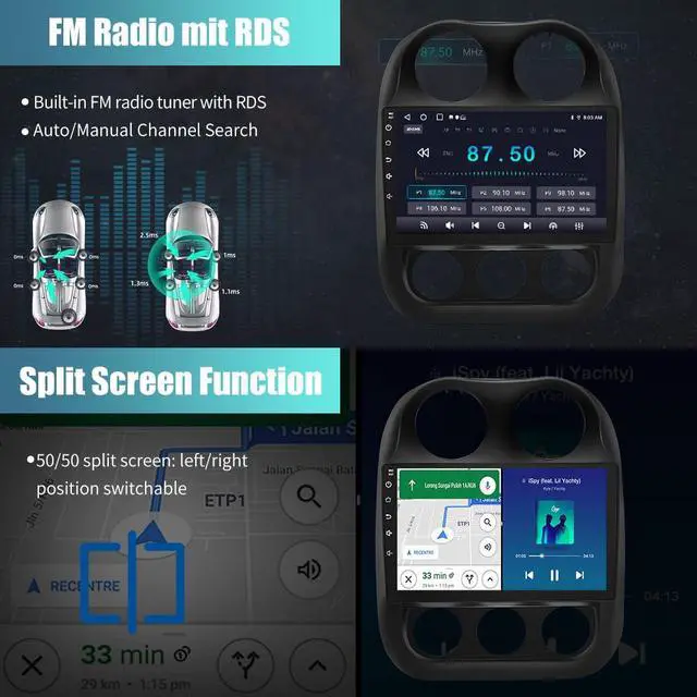 Alt view image 7 of 7 - Car Radio for Jeep Compass Patriot 2010-2016 10.1 inch Touch Screen 64G ROM | Android 13 2G RAM 64G ROM Carplay/Android Auto/Mirror Link/SWC/Bluetooth/WiFi AHD Backup Camera