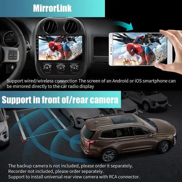 Alt view image 6 of 7 - Car Radio for Jeep Compass Patriot 2010-2016 10.1 inch Touch Screen 64G ROM | Android 13 2G RAM 64G ROM Carplay/Android Auto/Mirror Link/SWC/Bluetooth/WiFi AHD Backup Camera