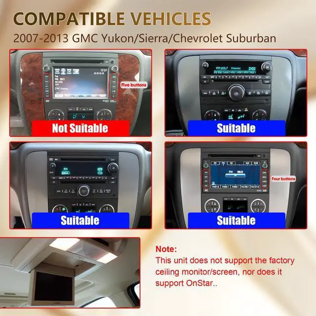 Alt view image 2 of 7 - 5G WiFi(6) Car Radio for GMC Yukon Chevrolet Chevy Silverado 2007-2013 Tahoe Sierra Android13/Wireless CarPlay/Android Auto/Touch Screen/GPS Navigation/Bluetooth/FM/HD Backup Camera (Black(2+64))