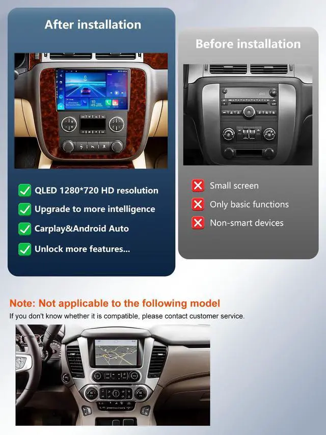 Alt view image 3 of 7 - 5G WiFi(6) Car Radio for GMC Yukon Chevrolet Chevy Silverado 2007-2013 Tahoe Sierra Android13/Wireless CarPlay/Android Auto/Touch Screen/GPS Navigation/Bluetooth/FM/HD Backup Camera (Mahogany(2+64))