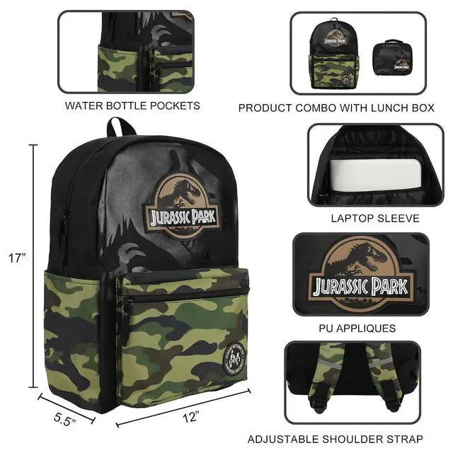 Alt view image 3 of 7 - Jurassic Park INGEN Camo 17" Backpack and Lunch Tote Set