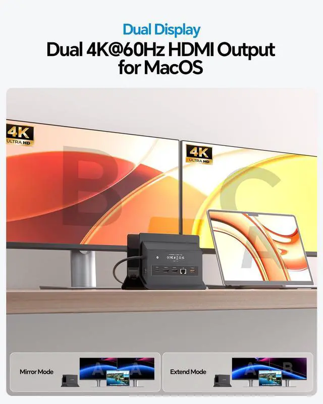 Alt view image 4 of 7 - MacBook Docking Station Dual Monitor 4K@60Hz for MacBook Pro/Air M5/M4 | Vertical Laptop Dock Stand with M.2 NVMe SSD Enclosure, 2 HDMI, 10Gbps USB A/C, Ethernet, PD for Home & Office, Black