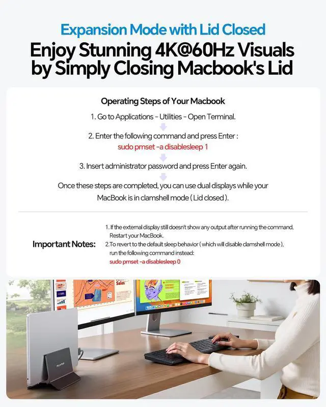 Alt view image 5 of 7 - MacBook Docking Station Dual Monitor 4K@60Hz for MacBook Pro/Air M5/M4 | Vertical Laptop Dock Stand with M.2 NVMe SSD Enclosure, 2 HDMI, 10Gbps USB A/C, Ethernet, PD for Home & Office, Black