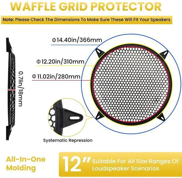 Alt view image 2 of 7 - 12 Inch Speaker Grill Cover, 2 Pack ABS Mesh 12" Round Subwoofer | Speaker Grills with Mounting Screws