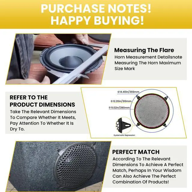 Alt view image 3 of 7 - 12 Inch Speaker Grill Cover, 2 Pack ABS Mesh 12" Round Subwoofer | Speaker Grills with Mounting Screws