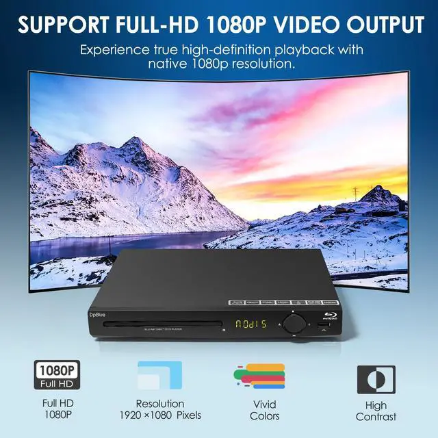Alt view image 4 of 7 - 1080P Full HD Blu-ray DVD Player for TV/Projector,HDMI/AV/Coaxial Outputs | Home Theater Blu Ray Player Support Region A/1 Blu-ray Discs,CD DVDs VCD,Dolby Digital DTS,Max 128G U Disk 16T HDD Playback