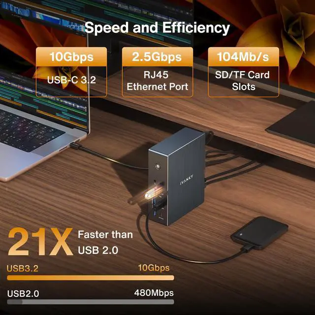 Alt view image 6 of 7 - Triple Display DisplayLink Dock for Window/MacBook with 180W Adapter | 20-in-1 Triple 4K@60Hz Display Docking Station (Driver Needed) for M5/M4/M3/M2/M1/Windows, USB, 2.5GbE, HDMI, DP, 10Gbps