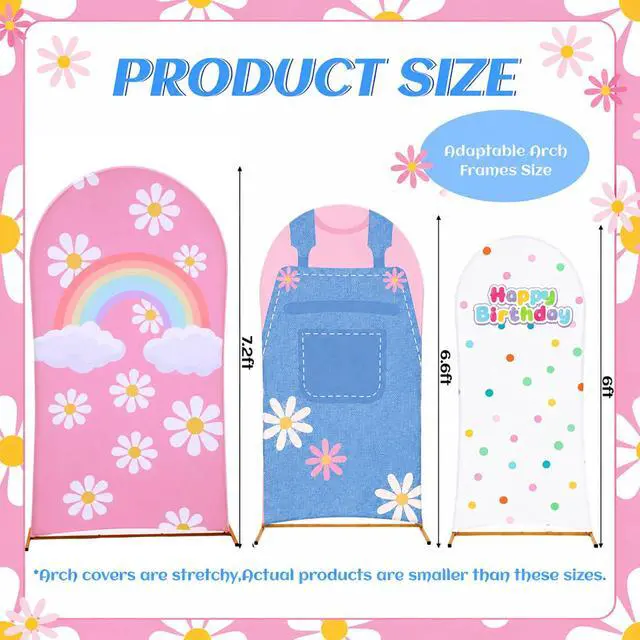 Alt view image 2 of 7 - 3 Pcs Cartoon Teachers Arch Covers English Teacher Themed Party Decor 6ft 6.6ft 7.2ft Spandex Backdrop Cover Rainbow Daisy Arch Backdrop for Girls Classroom Birthday Party Supplies