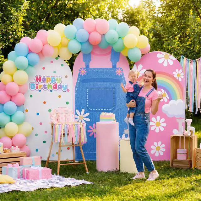 Alt view image 6 of 7 - 3 Pcs Cartoon Teachers Arch Covers English Teacher Themed Party Decor 6ft 6.6ft 7.2ft Spandex Backdrop Cover Rainbow Daisy Arch Backdrop for Girls Classroom Birthday Party Supplies