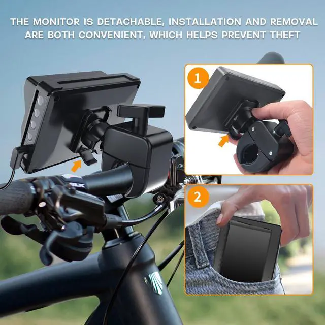 Alt view image 5 of 7 - Bike Rear View Camera,8000mAh Battery,4.3'' 1080P Monitor | 9-Hour Runtime,110° Wide Angle,Night Vision,Auto-Dimming HD Screen,360° Rotatable,3-Min Install,for Mountain, Road, Ebike