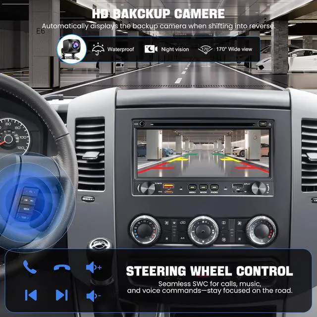 Alt view image 6 of 6 - Double Din Car Stereo CD DVD Player with Wireless Carplay&Android Auto, 7 inch Car Radio 4.2-Channel Audio Output Bluetooth & Voice Control, Mirror Link, Backup Camera, AM/FM Radio Type-A/C Subwoofer