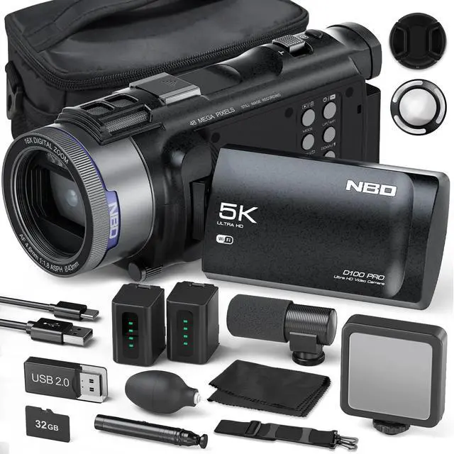 Main image of Camcorder Video Camera, True 5K 48MP Vlogging Camera with Autofocus, WiFi,16X Digital Zoom,3" 270° IPS Screen,32GB Card,2 Batteries & Microphone,Black for YouTube & Travel Recording (Black)