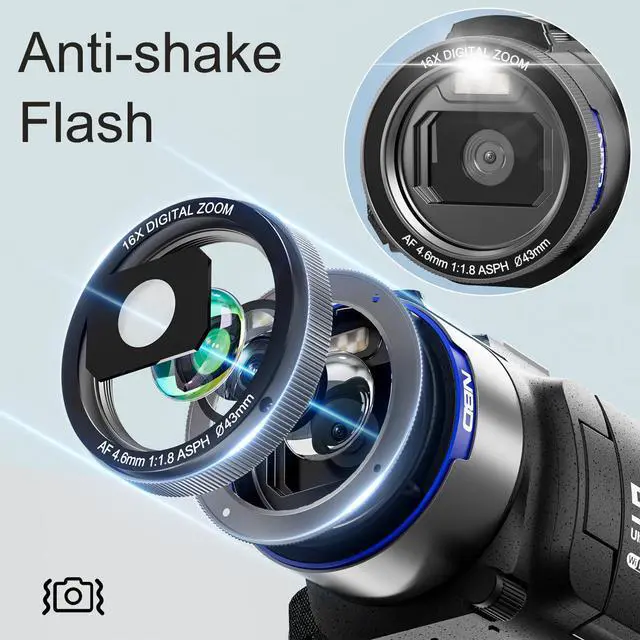 Alt view image 6 of 7 - Camcorder Video Camera, True 5K 48MP Vlogging Camera with Autofocus, WiFi,16X Digital Zoom,3" 270° IPS Screen,32GB Card,2 Batteries & Microphone,Black for YouTube & Travel Recording (Black)
