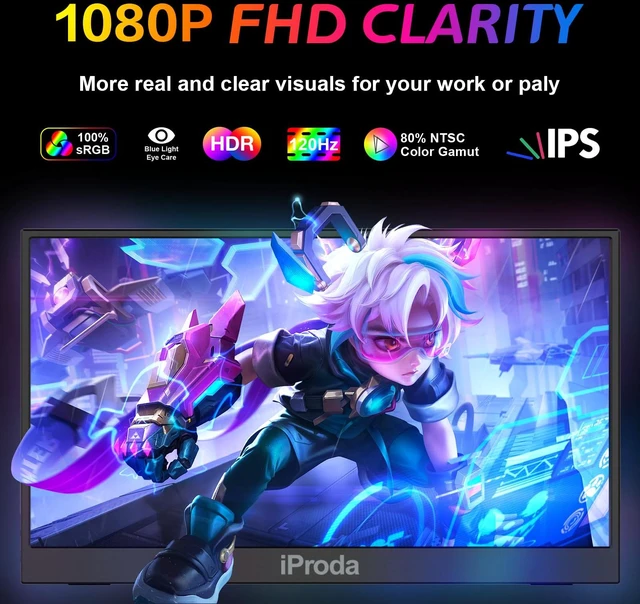 Alt view image 6 of 7 - 18.5 inch Portable Monitor for Laptop120hz Portable Gaming Monitor FHD1080 18.5 Inch Portable Monitor,HDMI USB-C Slim Large Portable Monitor with Kickstand for Laptop MacBook Pro Air, PC,Xbox, PS4/5